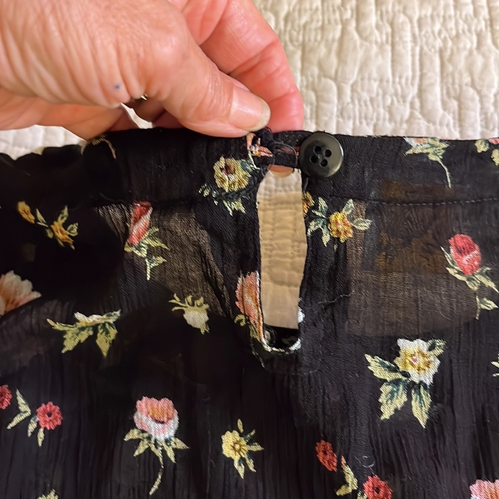 Black Floral Crinkled 100% Rayon 2 Piece Set -American Connection-made in‎ India - Picture 12 of 13